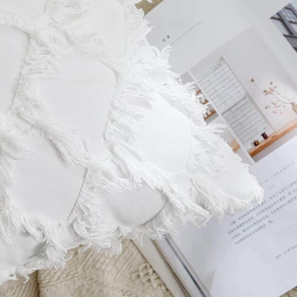 2-pack Boho kuddfodral Rutig frans Boho stil Linne Rutig textur Kuddfodral för soffa sovrum soffa vardagsrum (Vit, 12 x 20 tum)