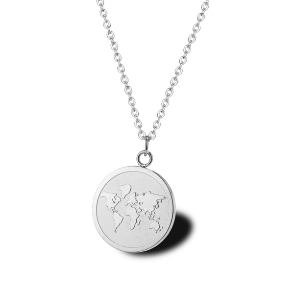 Världskarta halsband kvinnlig guldmynt nyckelbenskedja enkel tredimensionell jord rund kort tröja kedja（silver）