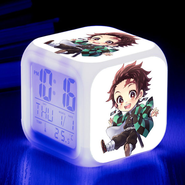 Anime Väckarklocka One Piece LED Kvadratisk Klocka Digital Väckarklocka med Tid, Temperatur, Alarm, Datum