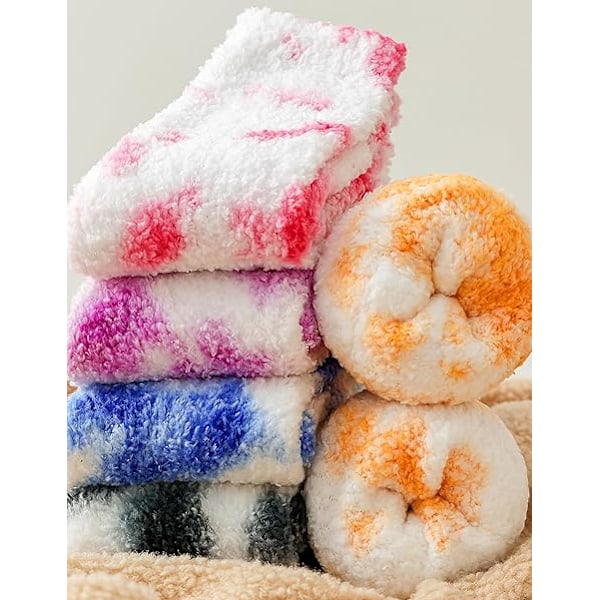 Tie Dye Fuzzy Sokker - Varme Hyggelige Julegaver - Bløde Fluffy Sokker - Strømpestopper til Kvinder - Størrelse 5-10