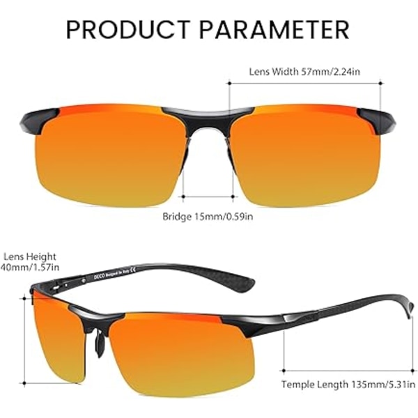 Sports Polariserte Kjøre Solbriller i Karbonfiber for Menn UV400 Beskyttelse DC8277 Black Frame Revo Red Lens