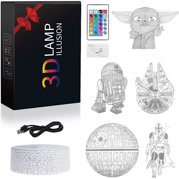 3D Illusion Star Wars nattlys for barn - 5 mønstre og 16 farger skiftende Star Wars leker med fjernkontroll bursdager jul Star Wars gaver Star Wars Combo Pack-C
