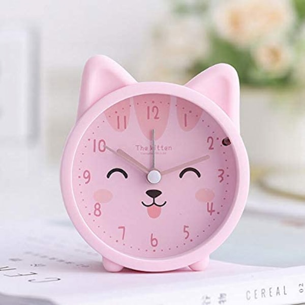 JUSTUP Børns søde dyrehund/kattevækkeur Lydløs ikke-tikende silikoneur Nattelys Rejseur --- Pink Cat