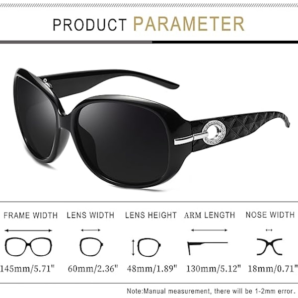 Store Solbriller til Kvinder Oversize Solbriller til Kvinder Trendy Store Rektangulære Solbriller UV Beskyttelse Solbriller Black