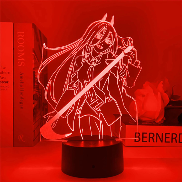 Chainsaw Man Akryl 3D Natlampe, Illusion Anime Lampe Soveværelse Dekoration 7 Farve Touch Control 16 Farve Skift Natlys Børnegaver Julegaver Motorsågsmannen