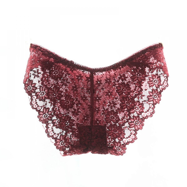 Sexiga underkläder för kvinnor Spetstrosor med hög midja i plusstorlek, damtrosa för kvinnor-Rödvin-M