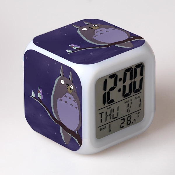 Alarm Clock 7 Colors LED Square Clock Digital Alarm Clock with Time, Temperature, Alarm, Date