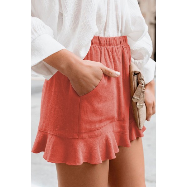 AVEKI Dame Shorts Sommer Casual Komfortable Højtaljede Plisserede Shorts Med Lommer --- Orange （Størrelse L）