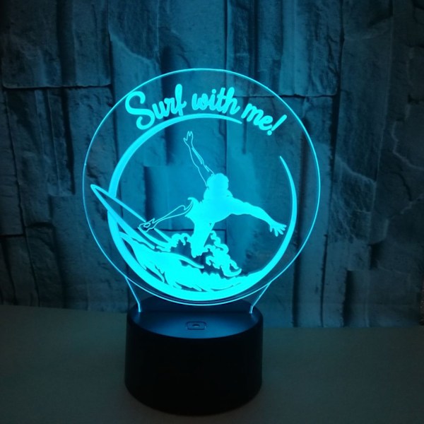 3D Surf nattlys 16 farger skiftende fjernkontroll berøring bryter dekor optisk illusjonslampe (Stil P)