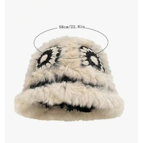 Y2k Heklet Bøttehatt Pelshatt Heklet Hatt for Kvinner Vinterhatt Fuzzy Bøttehatt Y2k Tilbehør