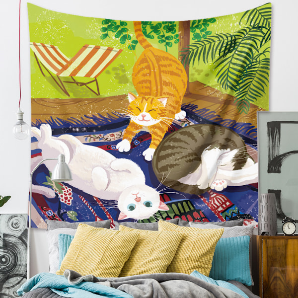 Wekity Gobeläng Estetisk Konst Hembakgrund Tyg Dekor Present Söta Katt Girly Liten Frisk Gobeläng för Vardagsrum Sovrumsdekor (1, 71 X 91 tum)