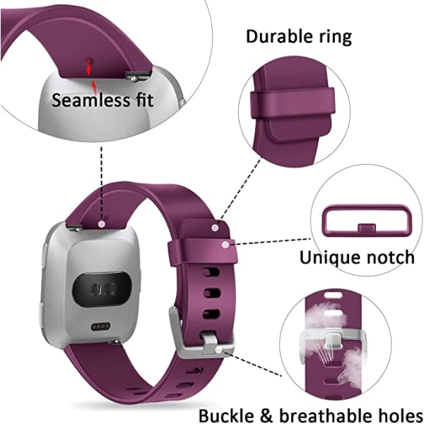 Smartwatch-armbandet är kompatibelt med Fitbit Versa Smartwatch, Versa 2 och Versa Lite se-klockor för kvinnor och män（ Fuchsia-S）