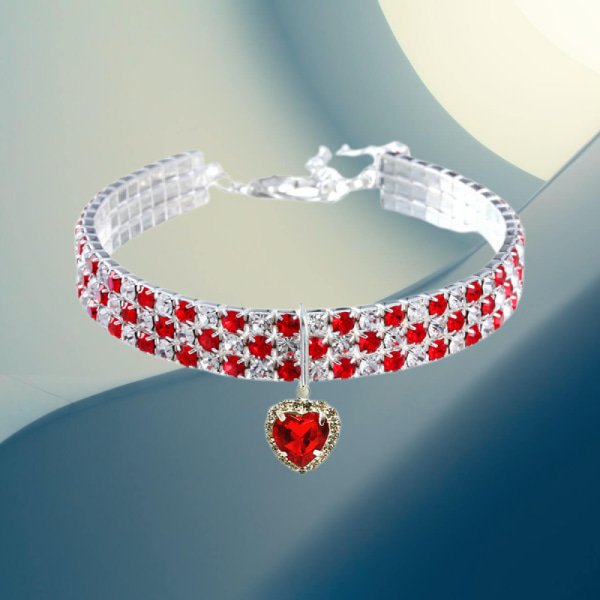 Djurhalsband med diamanter, justerbart kristalldiamant elastiskt hjärthänge Bröllop Katt Hund Small Pet Halsband Smycken(M)