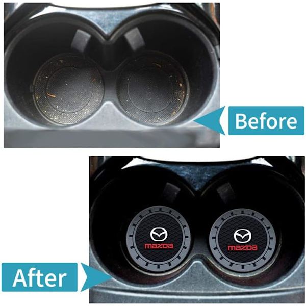 2 stk. Bilkopholder-underlag, kopholderindsats-underlag kompatibel med Mazda M2 M3 M5 M6 MX5 RX7 RX8 A8 CX9 MX6 R3 CX-5 CX-7 CX-8, skridsikre bilkopholdere