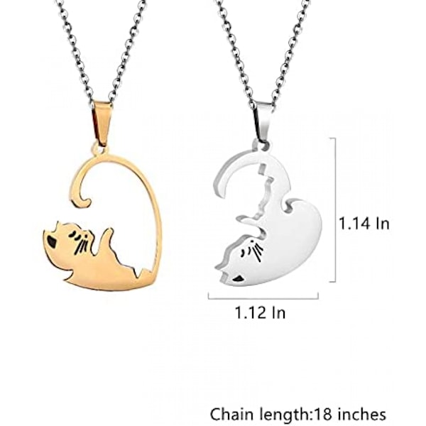 AVEKI Par Halsband med Hjärta eller Katt BFF Bästa Vän för Flickor Pussel Vänskap Hänge Halsband, 316L Rostfritt Stål, 1-Guld & Silver
