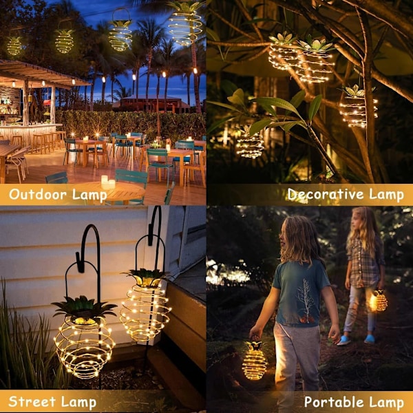 2 Utomhus Solcellsdrivna Hängande Lampor - 60LED vattentäta solcellsdrivna ananaslampor Utomhus trädgård, camping, uteplats veranda gräsmatta bakgård landskap