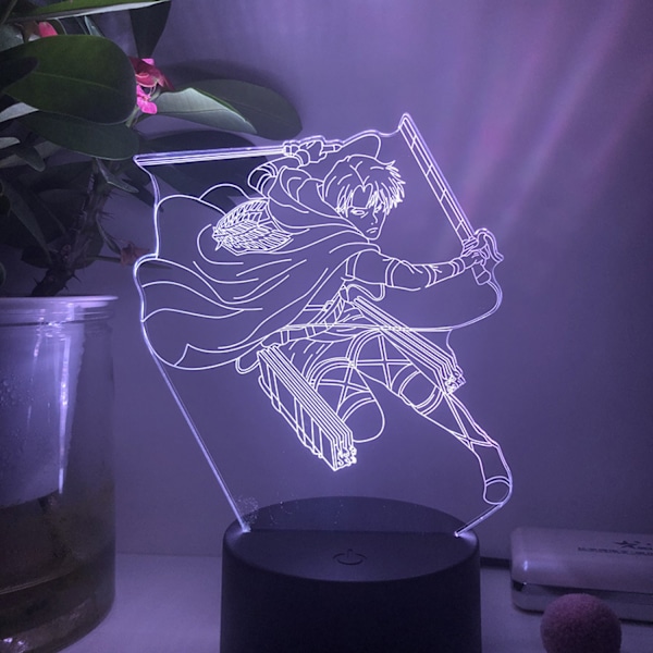 3D-lampa LED Anime nattlampa Present till sovrumsdekorationsutredningsgrupp Kapten Illusion Ljus Sensor 16 Färg --- Svart säte