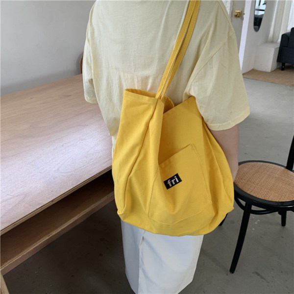 Gul väska mode koreanska damväskor en axel stor kapacitet modetryck shoppingväska canvas tote väska