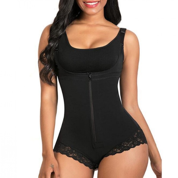 Shapewear för kvinnor, midjekontroll, body shaper, öppen byst med dragkedja --- Svart（Storlek 3XL）