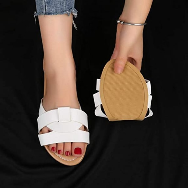 Kvinners sommer flate slides sandaler casual stropp kryss slip på sliders strand flate sandaler -------  Hvit  （Størrelse 35）