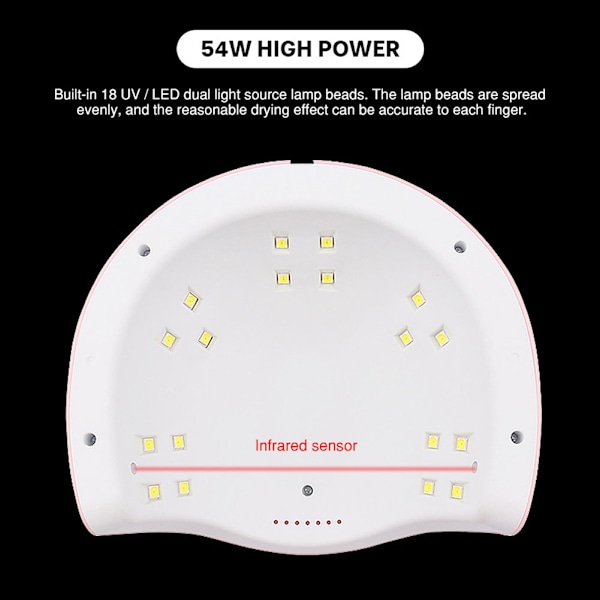 54W Kynsilakkakuivauslamppu 18 LED-sirulla Infrapunasensori LCD-näyttö