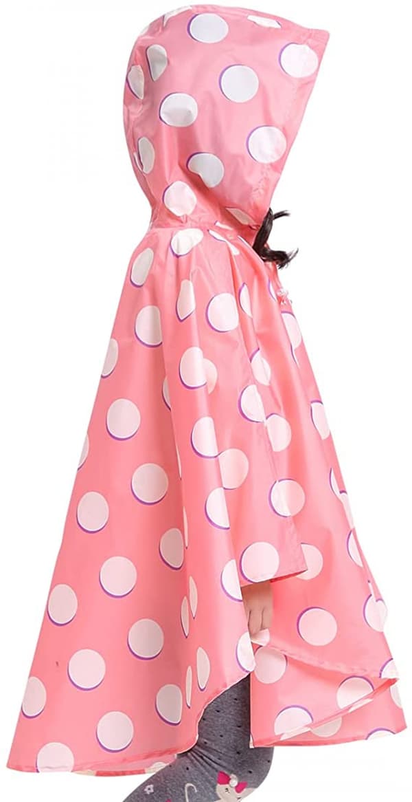 Barne regnponcho med hette, rosa prikker, M