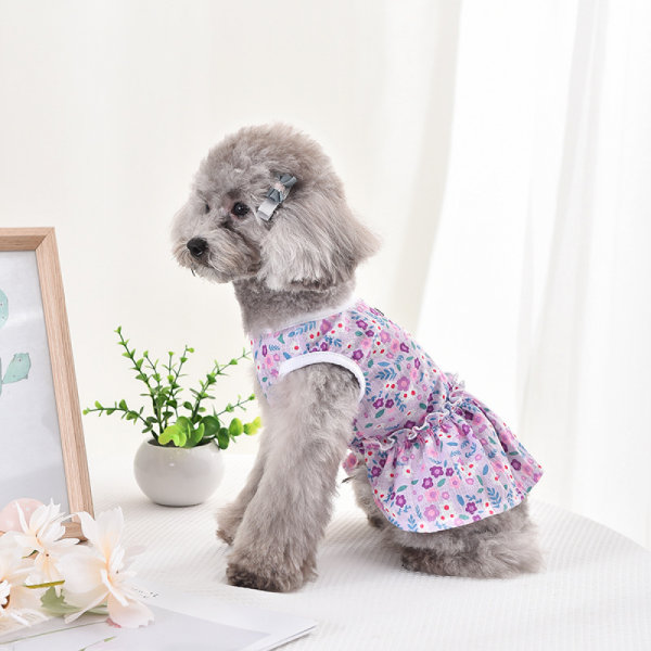 Pet Dog Stretch Knit Princess Kjole, Søt Blomsterkrone Kjole (XS Størrelse)