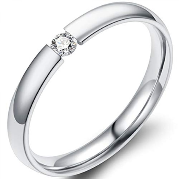 AVEKI  Classical Simple Plain Stainless Steel Stackable Cubic Zircon Wedding Band Ring----Silver Size 6