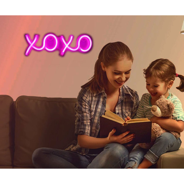 Neonskylt, Neonljus för estetiskt spel i sovrummet Väggdekor LED-skyltar för födelsedagspresent Pojkvän Flickvän Älskar XOXO (Rosa)