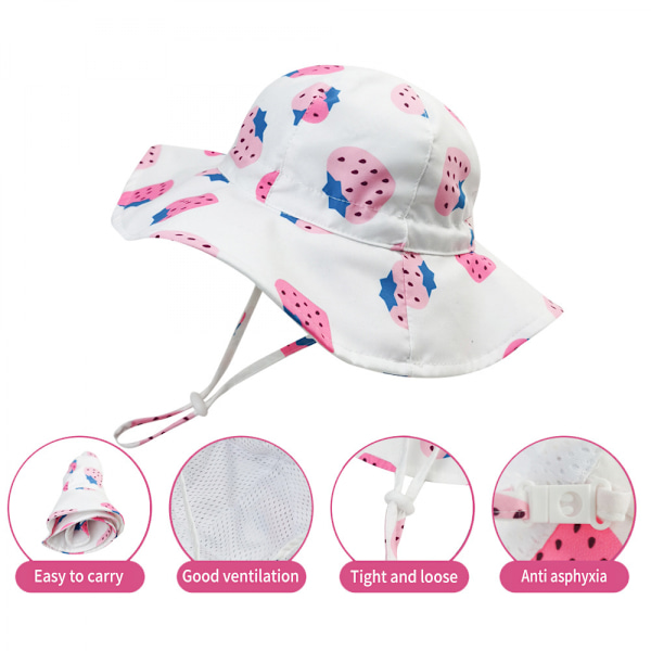UPF50+ Lasten Aurinkohattu Tytöille, Bucket Hat, Taaperon Rantahattu, Laaja Reuna, Kesäkalastushattu, Säädettävä Lippis Tytöille