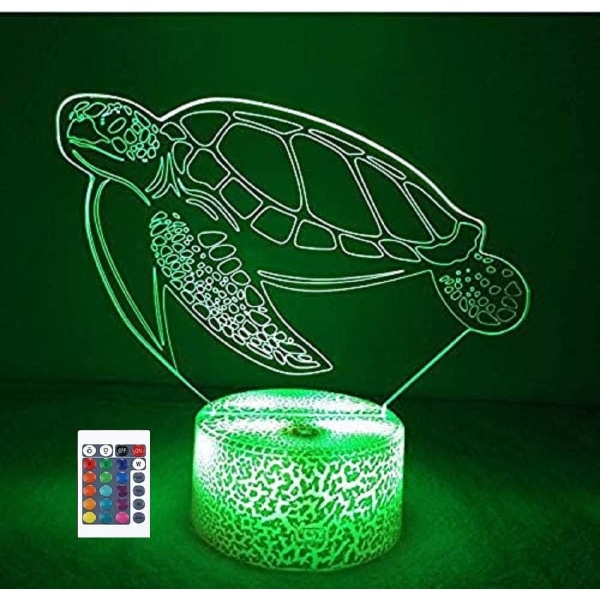 WJ 3D Havssköldsfisk Fjärrkontroll 16 Färg Nattljus Illusion Akryl LED Bordsängslampa Barn Sovrum Skrivbordsdekor Födelsedagspresenter Leksak för Barn