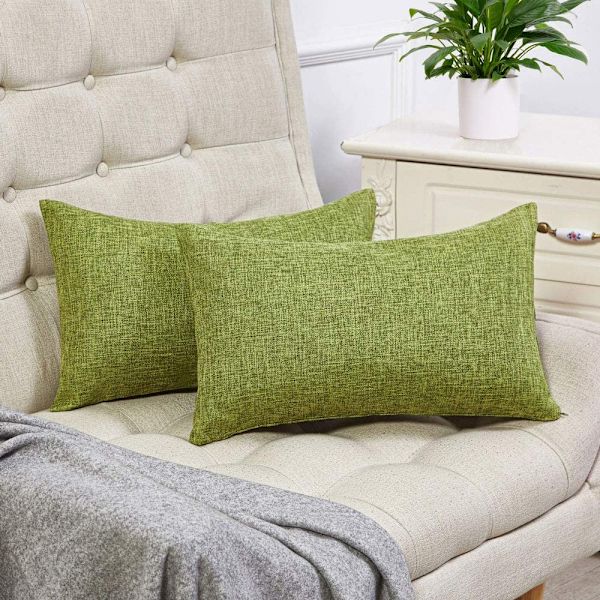 Set om 2 gröna örngott Rustikt linne Dekorativa fyrkantiga prydnadskuddfodral 22x22 tum för soffa soffa hem bondgårdsdekoration