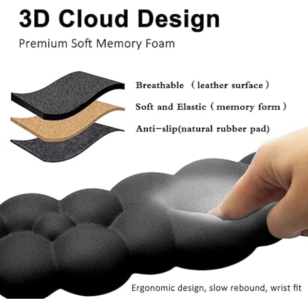 Ergonomisk tangentbordsmatta och musmatta set med molnformad design - Söta skrivbordstillbehör black
