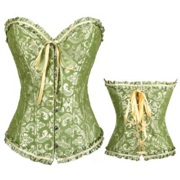 Cincher i midjan för damer med snörning och ben med baskisk korsett Shapewear-grön(2XL)