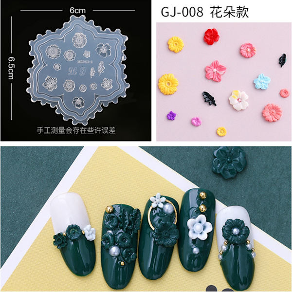 Neglekunst skabeloner 3D silikone akryl negl udskåret form DIY manicure værktøj 07#