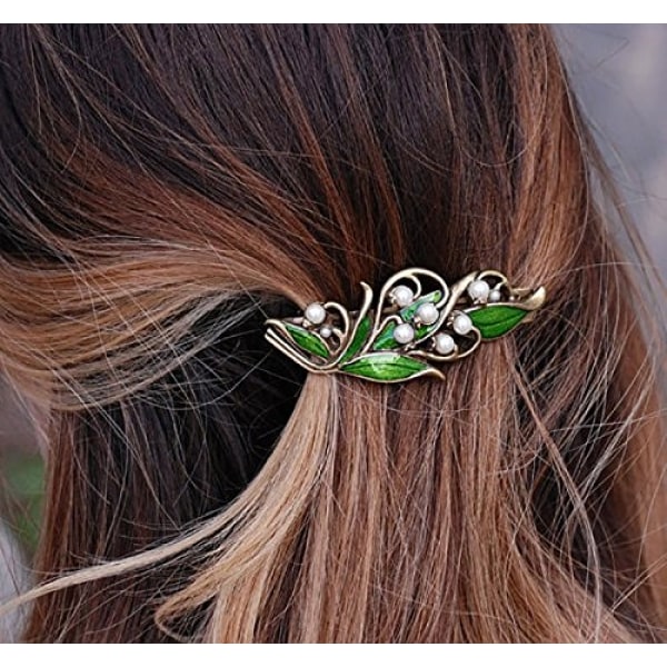 Kvinnor franska hårklämmor Vintage metall bladpärlor brons hårklämmor Retro stora franska clips Pigtail Spring Clips Hårhållare hårspännen