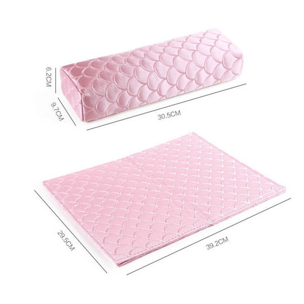 2 st vikbara mjuka silkesnaglar handkudde handkudde för armstöd manikyr salong (rosa)