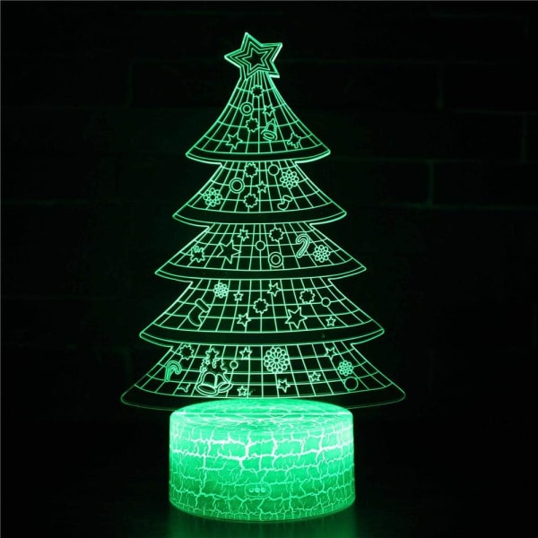 WJ 3D Illusion Lamp Christmas Tree Mood Light 7 Colour Changing Acrylic LED Night Light USB Cables Bedroom Desk Decoration