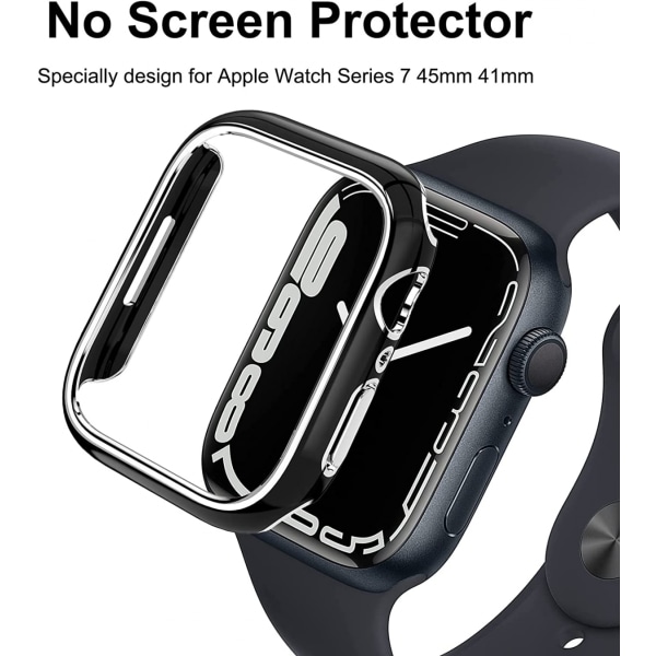 För Apple Watch Series 7 45 mm, hårdpläterad PC- case Slimmad All-Around Bumper- case för Apple Watch Series 7 Svart och silver