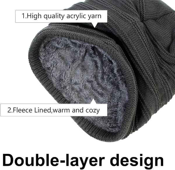 Dam vintermössa halsduk set kabel stickad mössa varm fleecefodrad vintermössa med halsvärmare Dark Grey