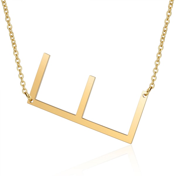 Sideways Block Initial Letter Pendant Halskjede for Kvinner --- E