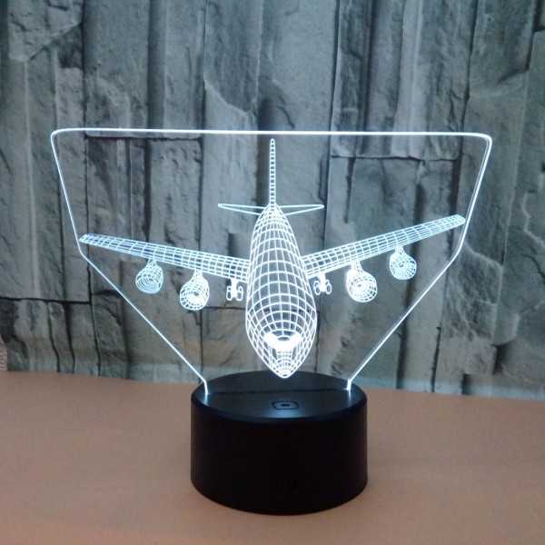 Nattljus för flygplan 3D Illusionslampa 7 färgskiftande Touch Control LED Bordsbordsdekor Lampor Jul Födelsedagspresenter（Stil A）