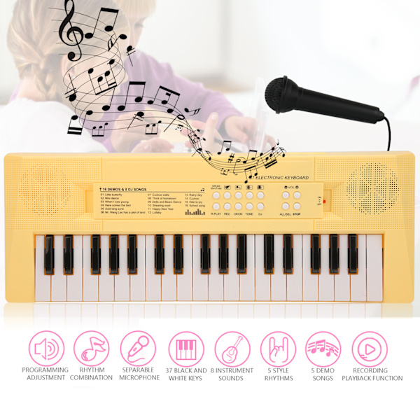 BF‑3738 Musikalsk Keyboard Elektrisk Klaver med 37 Tangenter til Begyndere Uddannelsesinstrument Gul