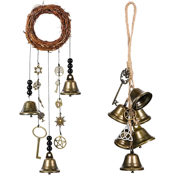 WJ1232 Pieces Witch Bells Protection Door Hangers Witch Wind Chimes Wreath Handmade Hanging Witch Bells Wiccan Magic Wind Chimes fo