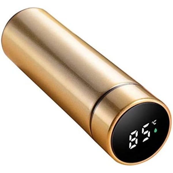 Vanflaske med LED-temperaturvisning, dobbeltvegget vakuumisolerte vannflaske, lekkasjesikker kald og varm 12 timer, gull