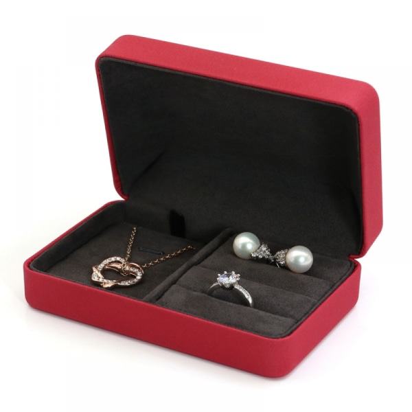 Stor set i sammet, stort halsband och hängsmycke med örhängen, pärlhalsband/klumpigt halsband Case (röd)