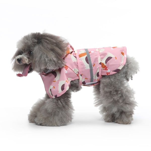 Söt Hund Regnjacka Kläder Reflekterande Valp Regnjacka Mode Tecknad York Poodle Små Stora Hundar Vattentät Kläder Kostymer (Rosa M)
