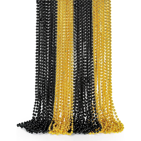 24 kpl Uudenvuoden helmijuhlatarvikkeita, musta-kultahelmikaulakoru, 33 tuuman uudenvuoden helmikaulakorut naisille ja miehille, festivaaliparaati Black and Gold