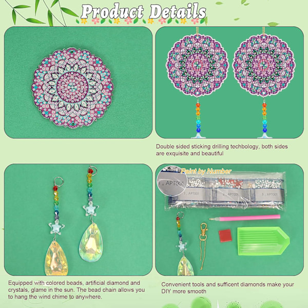6 st Diamantmålningar Solfångare, 3D Mandala Blommor Diamantmålningar Vindspel, Diamantkonstset Hängande Dekorationer för Vuxna