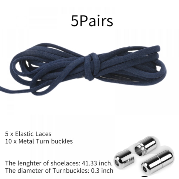 Mörkblå elastisk skosnören utan knytband för vuxna, barn, äldre, system med elastiska skosnören (5 par)
